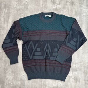 Vintage 80s Brian MacNeil Multi-Color Knit Sweater Mens XL Geometric Wool Blend